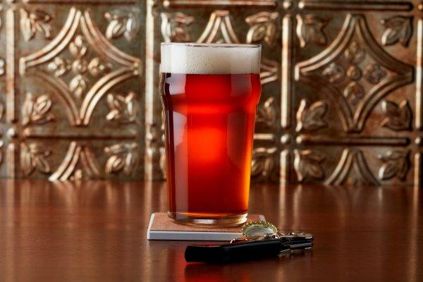 amber-red beer in a glass