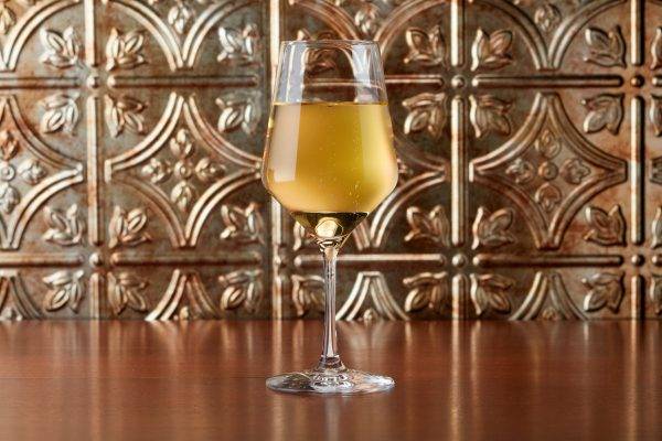 mead or cider in a stemmed glass