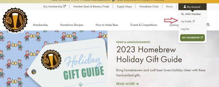 Screenshot of My Profile on HomebrewersAssociation.org